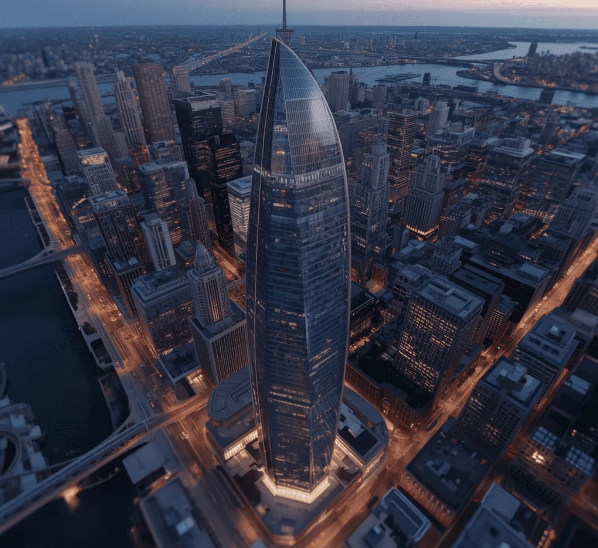 Photorealistic 3D rendering of a modern Chicago skyscraper reflecting the city's architectural heritage