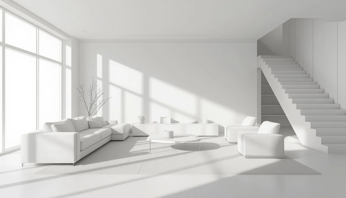 Clay and White Model interior rendering