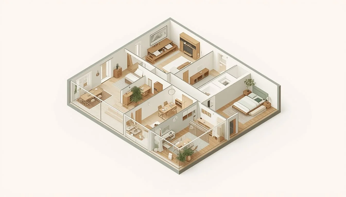 Isometric and Axonometric interior rendering