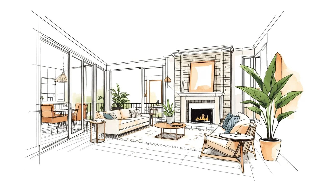 Sketch and Illustrative interior rendering