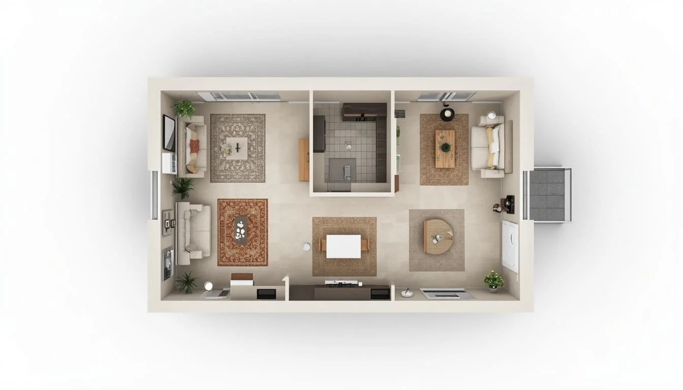 True Top-Down (Bird's Eye) interior rendering