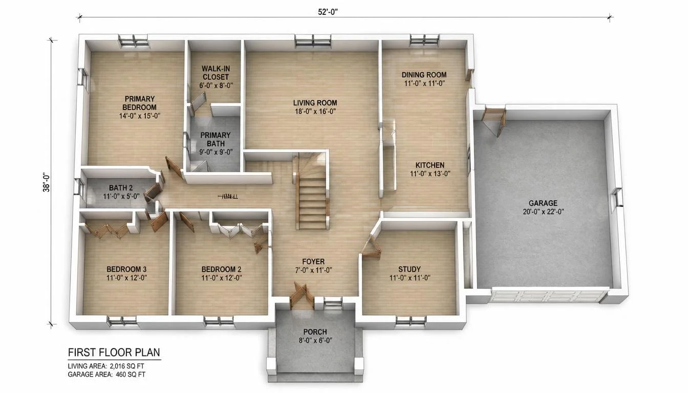 Unfurnished Architectural interior rendering